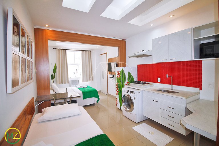 Mini studio aconchegante e silencioso com maquina de lavar e