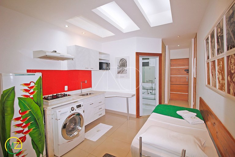 Mini studio aconchegante e silencioso com maquina de lavar e