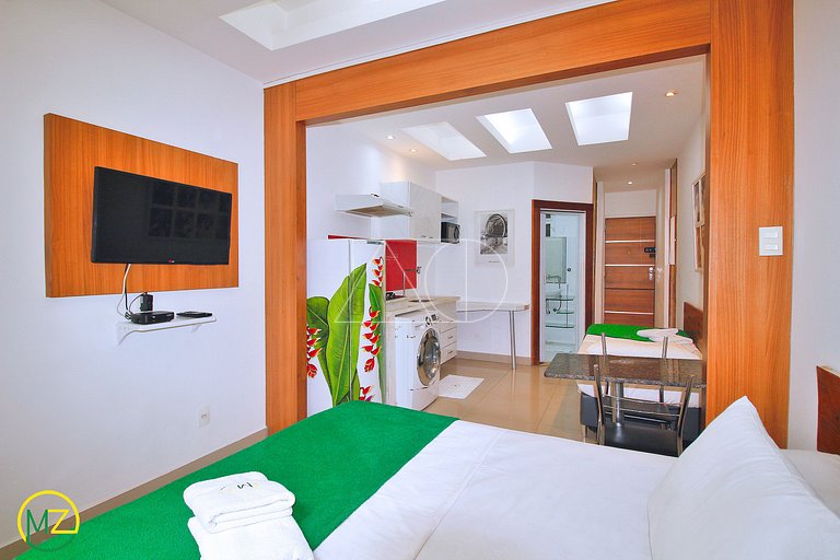 Mini studio aconchegante e silencioso com maquina de lavar e