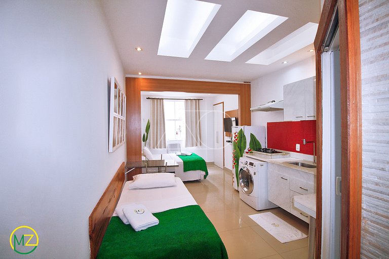 Mini studio aconchegante e silencioso com maquina de lavar e