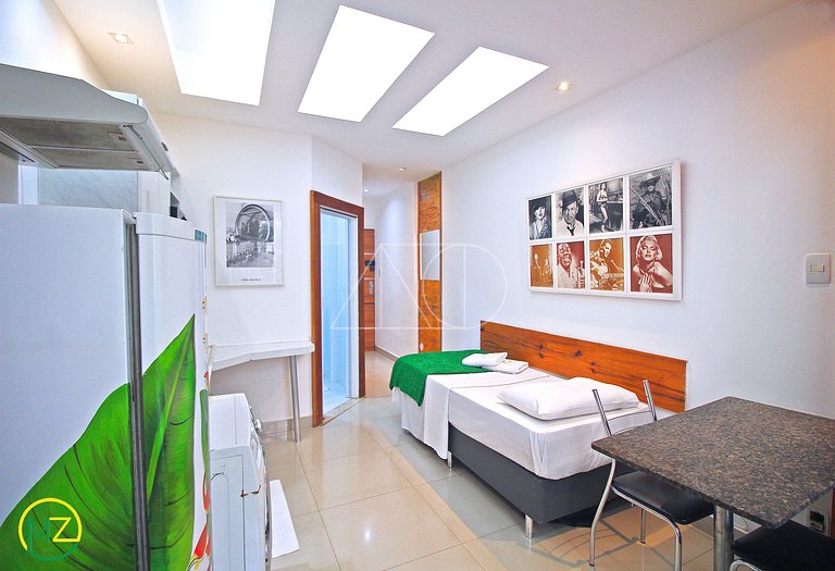 Mini studio aconchegante e silencioso com maquina de lavar e